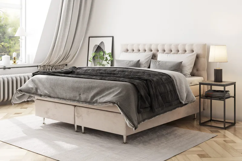 Celine Komplet Sengepakke 160x200 cm - Beige / Fløjl - Møbler - Senge - Kontinentalsenge