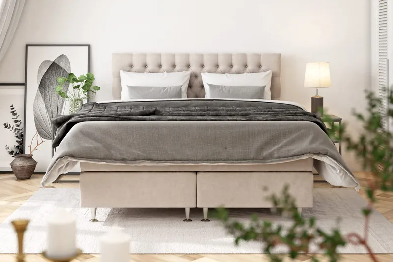 Celine Komplet Sengepakke 160x200 cm - Beige / Fløjl - Møbler - Senge - Kontinentalsenge
