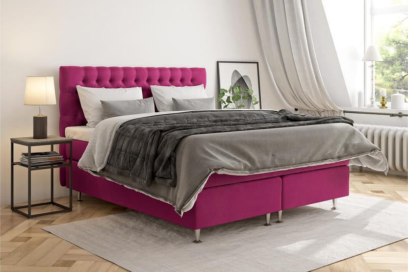 Celine komplet sengepakke Kontinental seng 180x200 Velour - Lyserød - Møbler - Senge - Komplet sengepakke