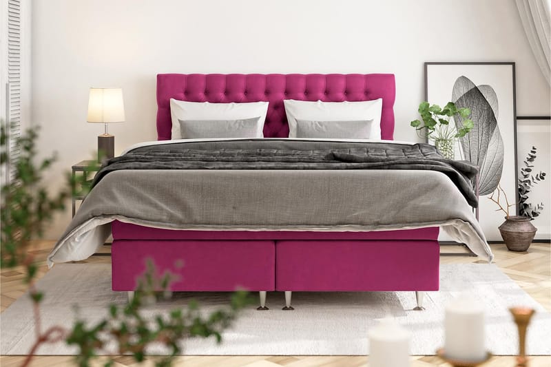 Celine komplet sengepakke Kontinental seng 180x200 Velour - Lyserød - Møbler - Senge - Komplet sengepakke