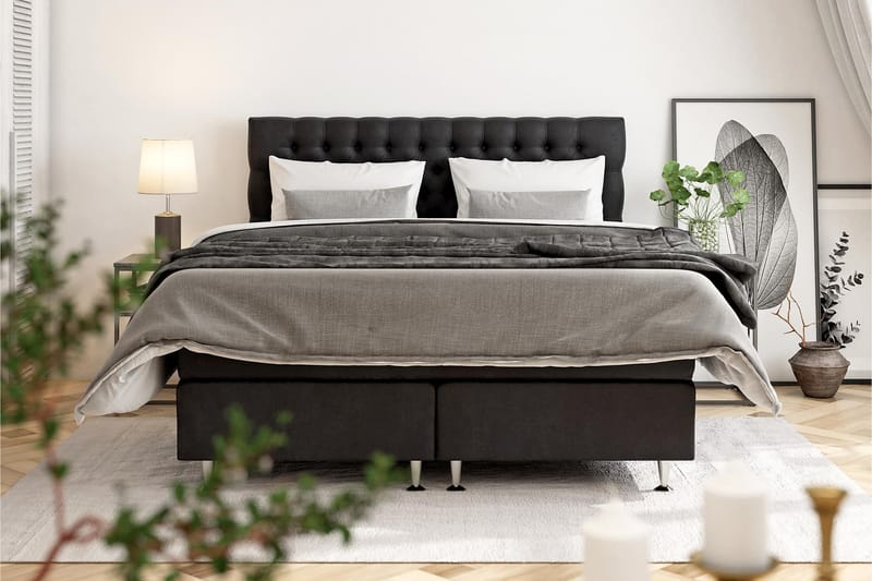 Celine komplet sengepakke Kontinental seng 180x200 Velour - Sort - Møbler - Senge - Komplet sengepakke