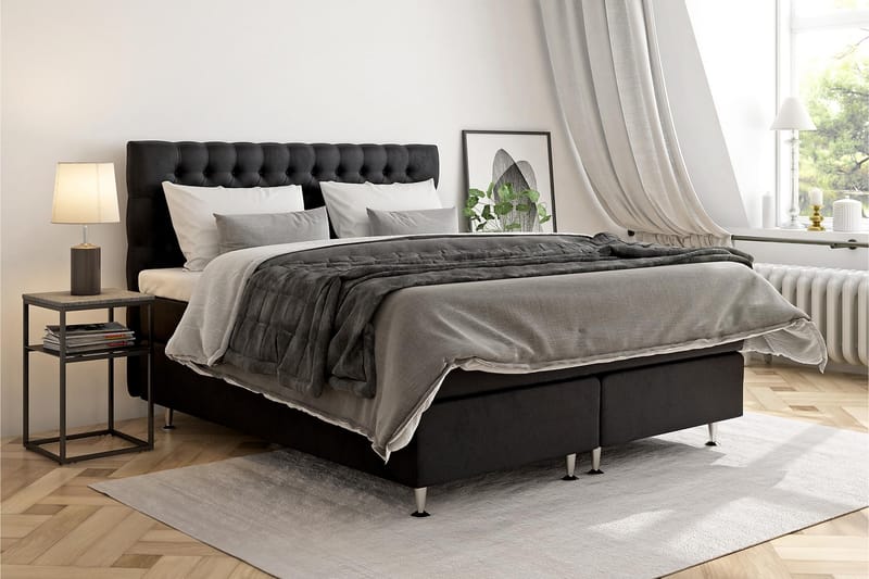 Celine komplet sengepakke Kontinental seng 180x200 Velour - Sort - Møbler - Senge - Komplet sengepakke