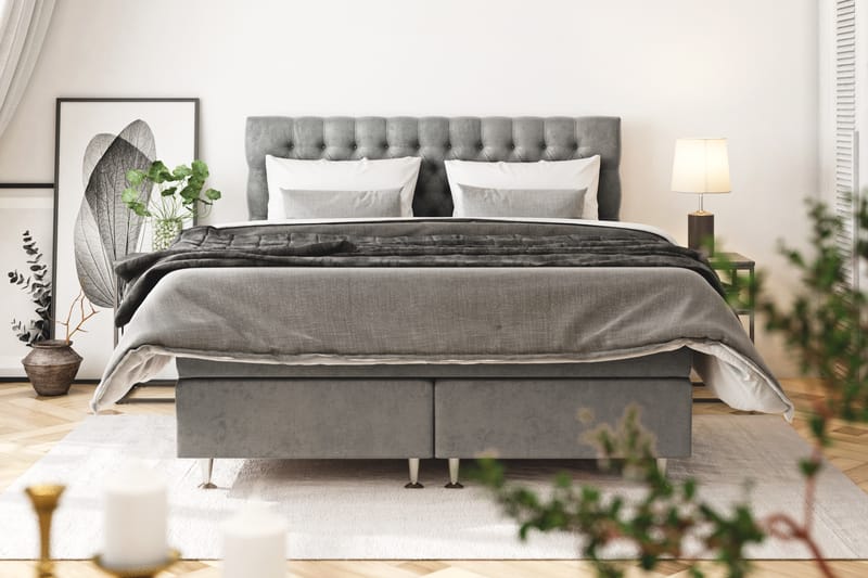 Celine kontinentalseng 120x200cm - Grå / velour - Møbler - Senge - Komplet sengepakke