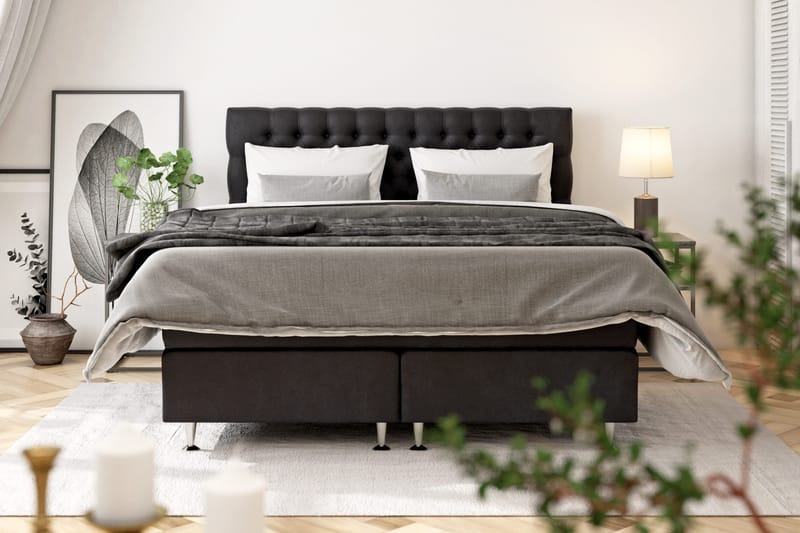 Celine kontinentalseng 180x200cm - Sort / velour - Møbler - Senge - Kontinentalsenge