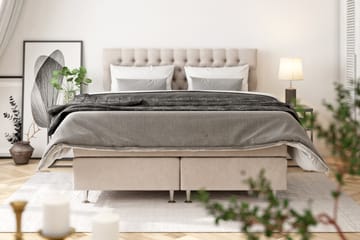 Celine kontinentalseng 210x210cm - Beige / velour - Møbler - Senge - Komplet sengepakke