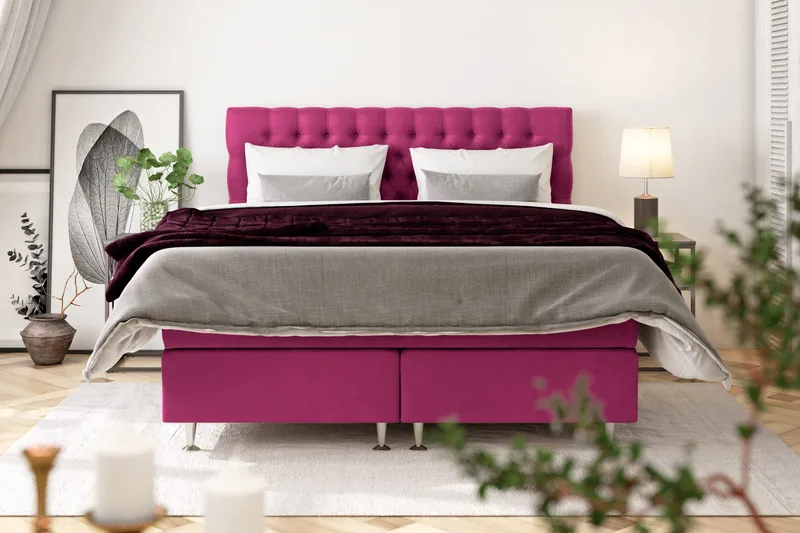Celine kontinentalseng 210x210cm - Pink / Velour - Møbler - Senge - Kontinentalsenge