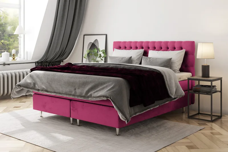 Celine kontinentalseng 210x210cm - Pink / Velour - Møbler - Senge - Kontinentalsenge