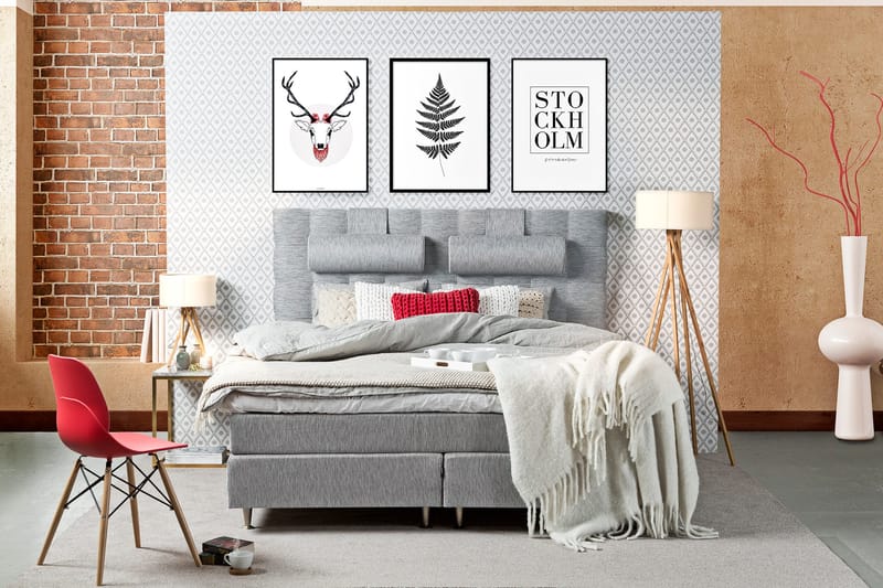 Charleston Kontinentalseng 160x200 hård polyesterskum - lysegrå - Møbler - Senge - Kontinentalsenge