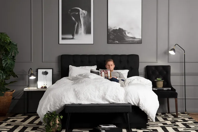 Charleston Kontinentalseng 160x200 hård polyesterskum - sort - Møbler - Senge - Kontinentalsenge