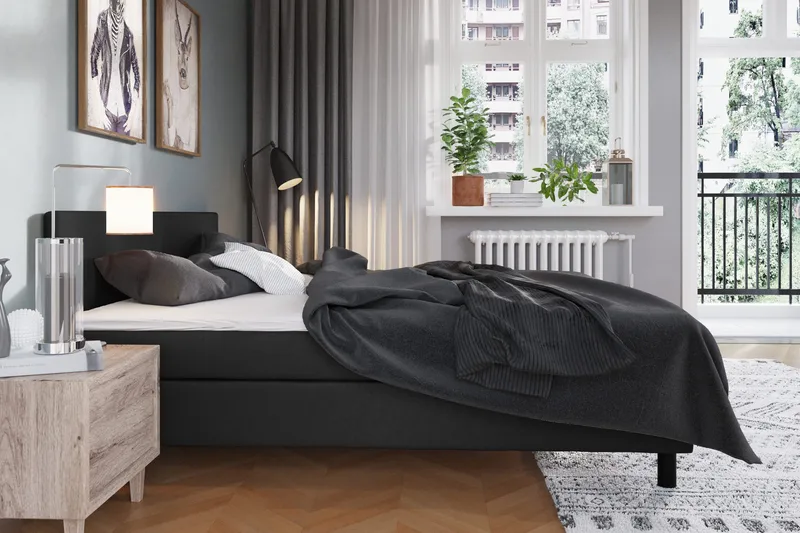 Charm Komplet Sengepakke 180x200 cm med sengegavl - Sort - Møbler - Senge - Kontinentalsenge