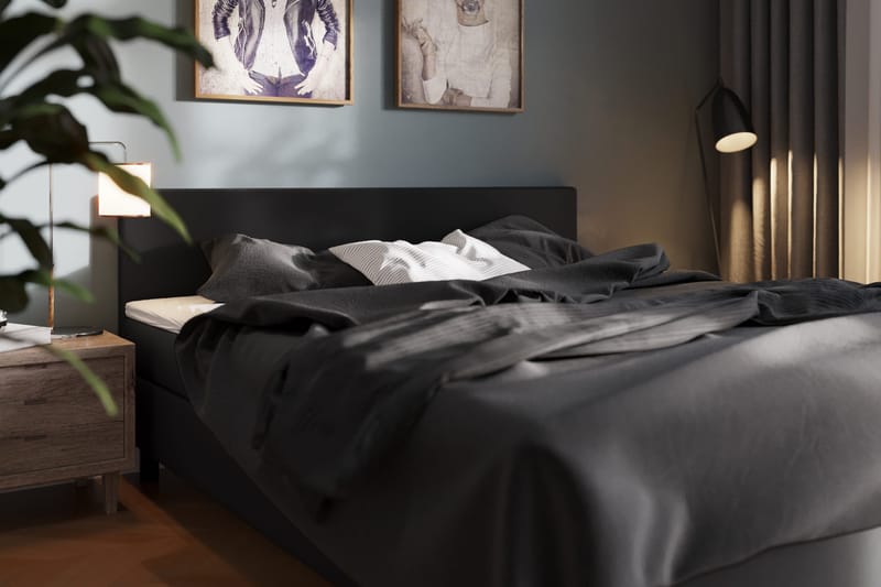 Charm Komplet Sengesæt 120x200 cm med Sengegavl Medium Fast - Sort - Møbler - Senge - Kontinentalsenge