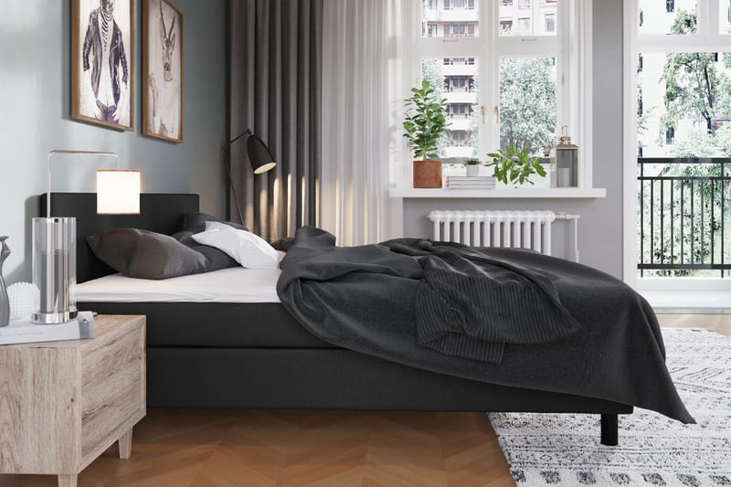 Charm Komplet Sengesæt 120x200 cm med Sengegavl Medium Fast - Sort - Møbler - Senge - Kontinentalsenge