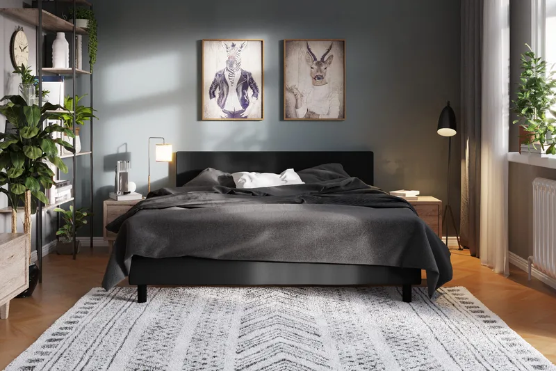 Charm Komplet Sengesæt 120x200 cm med Sengegavl Medium Fast - Sort - Møbler - Senge - Kontinentalsenge