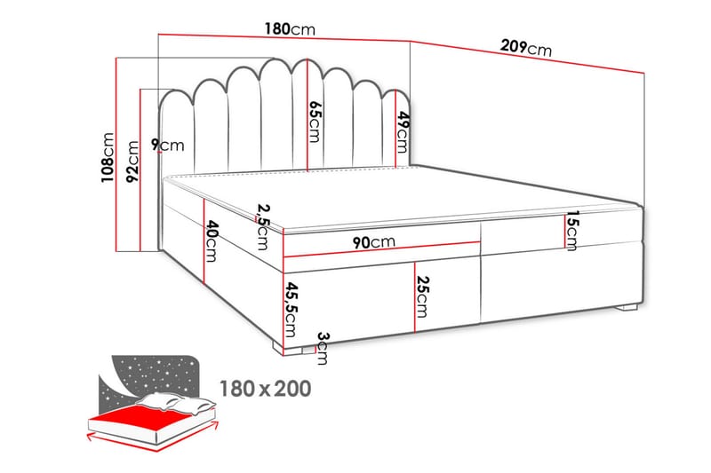 Chepstow Kontinentalseng 180x200 cm Medium - Sort - Møbler - Senge - Kontinentalsenge