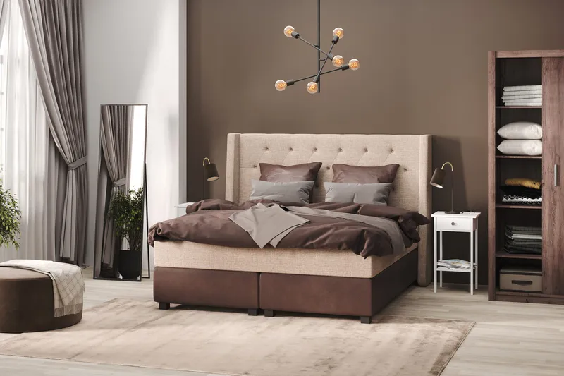 Cuba Sengepakke 140x200 med To Brune Puder - (+Flere valg) Beige/Brun - Møbler - Senge - Kontinentalsenge