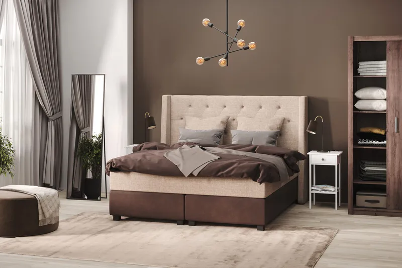 Cuba Sengepakke 160x200 med To Beige Puder, (+Flere valg) Beige/Brun