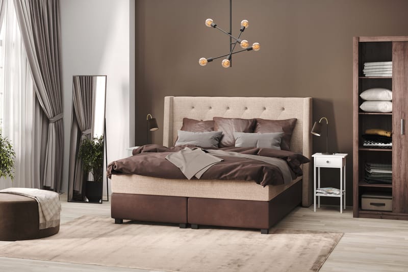 Cuba Sengepakke 210x210 med Tre Brune Puder - (+Flere valg) Beige/Brun - Møbler - Senge - Kontinentalsenge