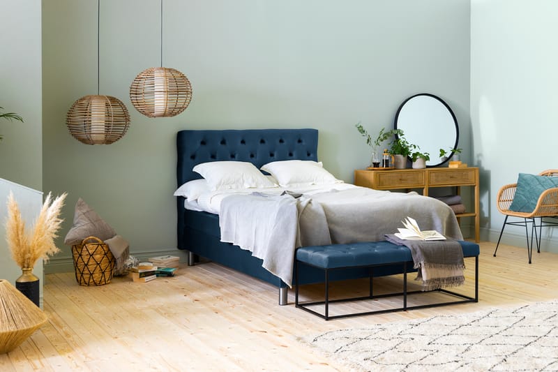 Ella Sengepakke 120x200 cm Dyb-syet hovedgavl - Mørkeblå / velour - Møbler - Senge - Komplet sengepakke