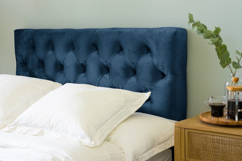 Ella Sengepakke 120x200 cm Dyb-syet hovedgavl - Mørkeblå / velour - Møbler - Senge - Komplet sengepakke