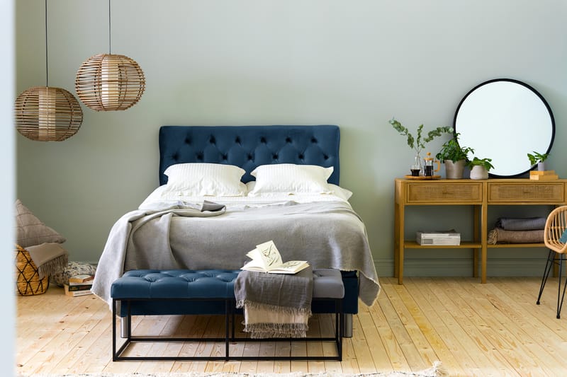 Ella Sengepakke 120x200 cm Dyb-syet hovedgavl - Mørkeblå / velour - Møbler - Senge - Komplet sengepakke