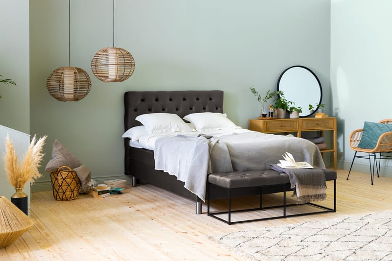 Ella Sengepakke 120x200 cm Dyb-syet hovedgavl - Mørkegrå / velour - Møbler - Senge - Komplet sengepakke