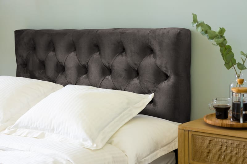 Ella Sengepakke 120x200 cm Dyb-syet hovedgavl - Mørkegrå / velour - Møbler - Senge - Komplet sengepakke