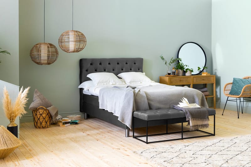 Ella Sengepakke 120x200 cm Dyb-syet hovedgavl - Mørkegrå / velour - Møbler - Senge - Kontinentalsenge