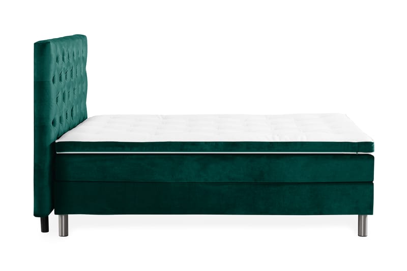 Ella Sengepakke 120x200 cm Dyb-syet hovedgavl - Mørkegrøn / velour - Komplet sengepakke - Kontinentalsenge