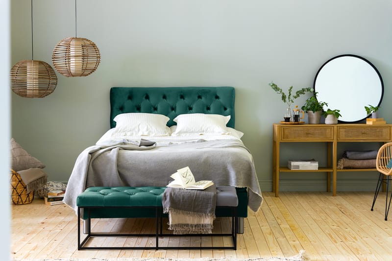 Ella Sengepakke 120x200 cm Dyb-syet hovedgavl - Mørkegrøn / velour - Møbler - Senge - Kontinentalsenge