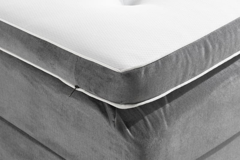 Ella Sengepakke 120x200 cm Pikeret Gavl - Lys grå / velour - Komplet sengepakke - Kontinentalsenge