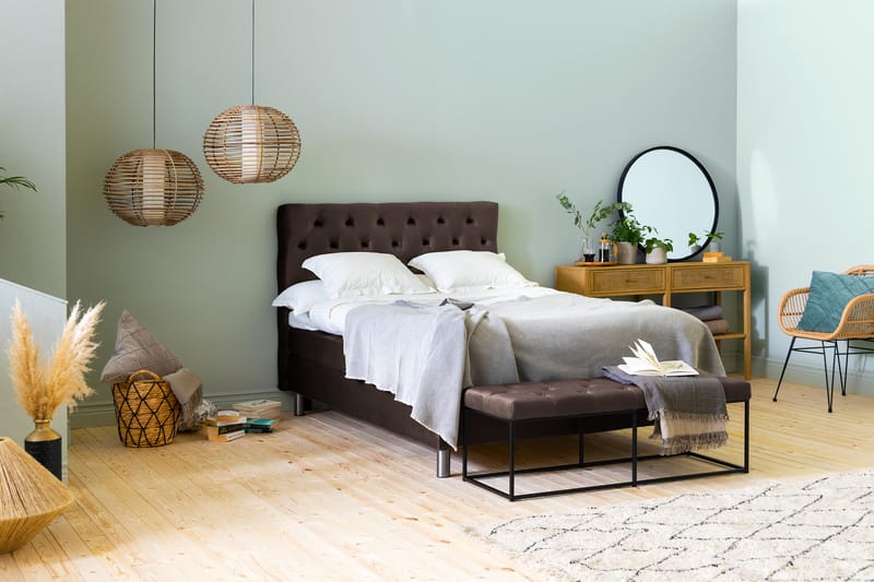 Ella Sengepakke 140x200 cm Dyb-syet hovedgavl - Brun / velour - Møbler - Senge - Komplet sengepakke