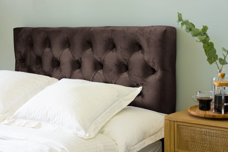 Ella Sengepakke 140x200 cm Dyb-syet hovedgavl - Brun / velour - Møbler - Senge - Komplet sengepakke