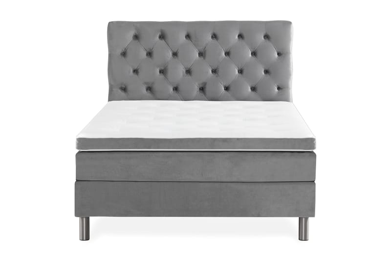 Ella Sengepakke 140x200 cm Dyb-syet hovedgavl, Lys grå / velour