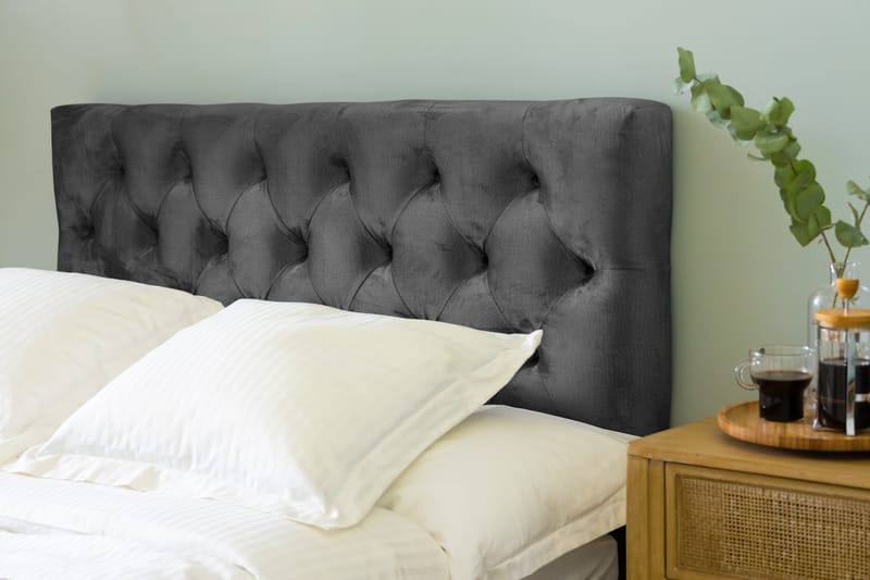 Ella Sengepakke 140x200 cm Dyb-syet hovedgavl - Mørkegrå / velour - Møbler - Senge - Komplet sengepakke