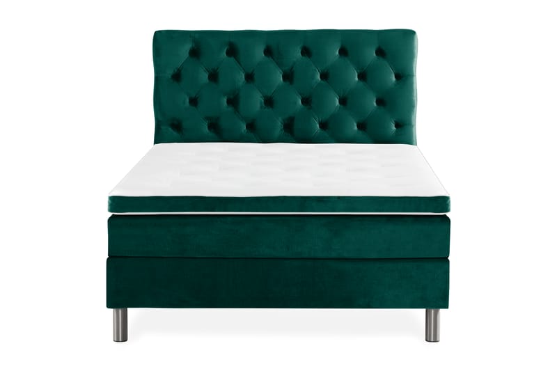 Ella Sengepakke 140x200 cm Dyb-syet hovedgavl - Mørkegrøn / velour - Møbler - Senge - Komplet sengepakke