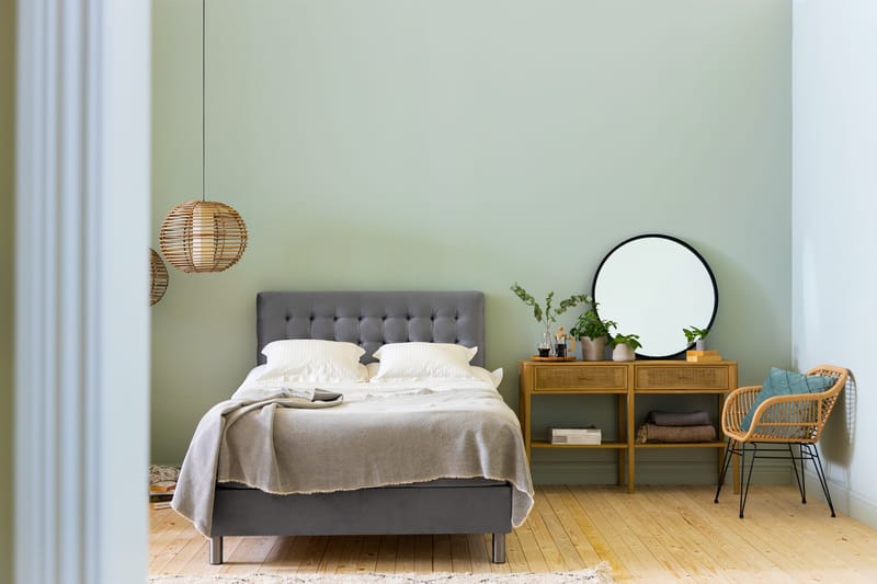 Ella Sengepakke 140x200 cm Ternet Gavl - Lys grå / velour - Møbler - Senge - Komplet sengepakke