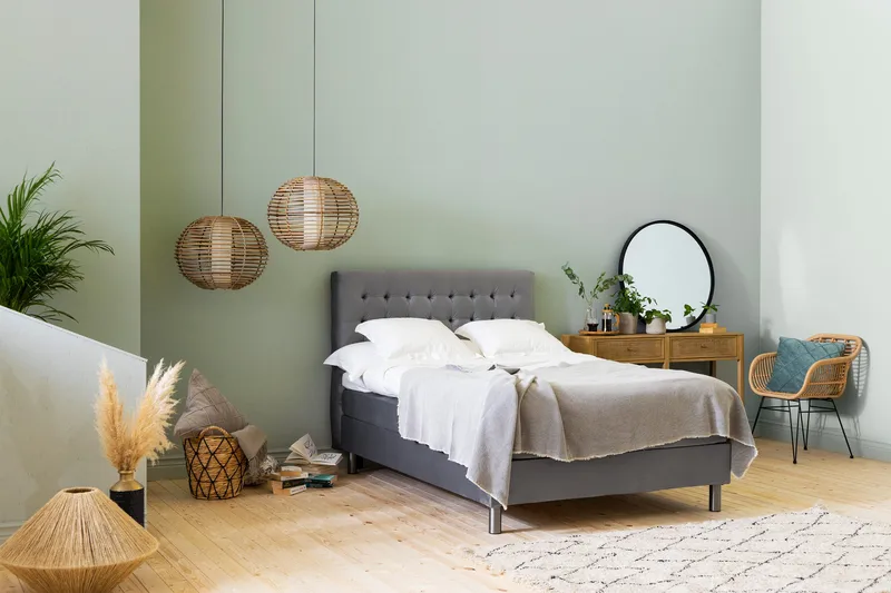 Ella Sengepakke 140x200 cm Ternet Gavl - Lys grå / velour - Møbler - Senge - Kontinentalsenge