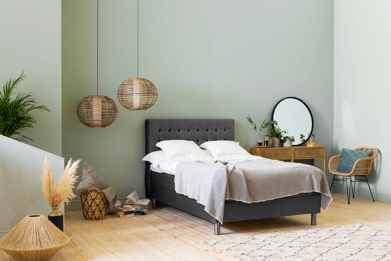 Ella Sengepakke 140x200 cm Ternet Gavl - Mørkegrå / velour - Møbler - Senge - Komplet sengepakke