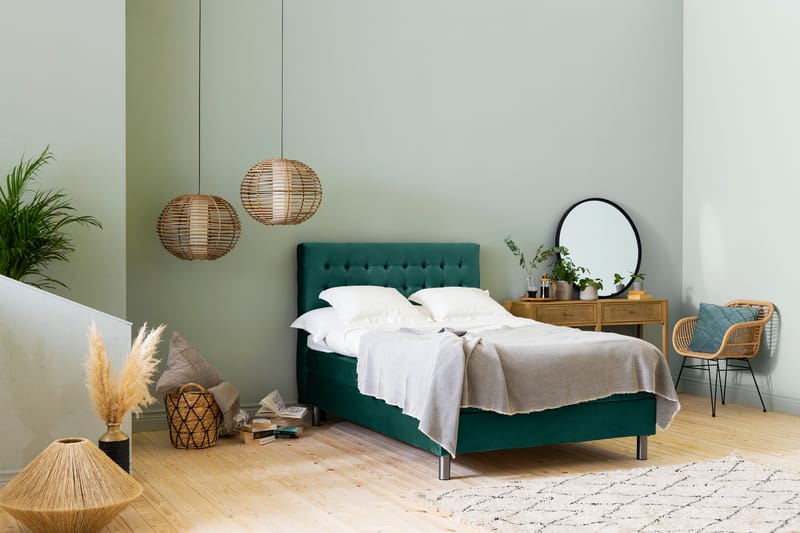 Ella Sengepakke 140x200 cm Ternet Gavl - Mørkegrøn / velour - Møbler - Senge - Komplet sengepakke