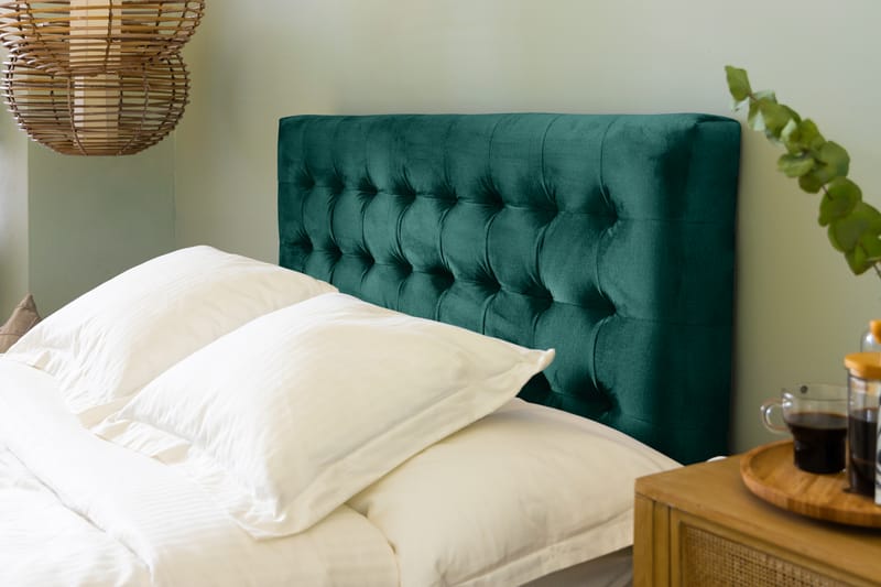 Ella Sengepakke 140x200 cm Ternet Gavl - Mørkegrøn / velour - Møbler - Senge - Komplet sengepakke