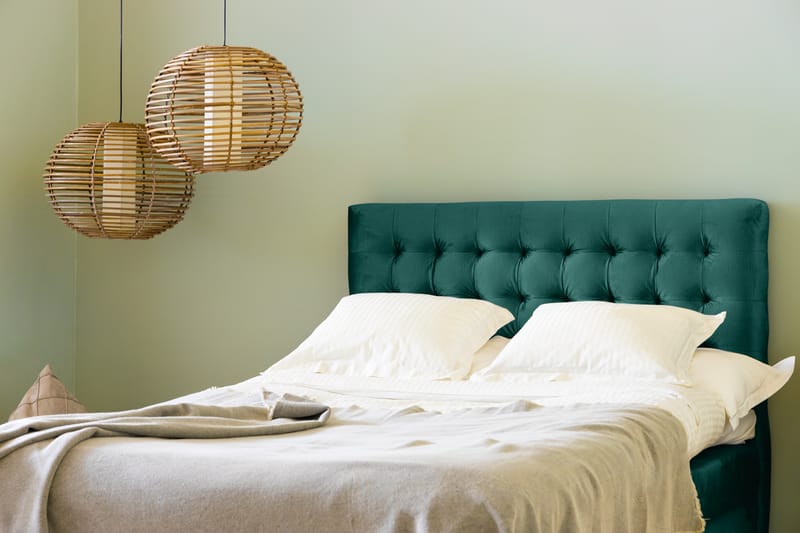 Ella Sengepakke 140x200 cm Ternet Gavl - Mørkegrøn / velour - Møbler - Senge - Komplet sengepakke
