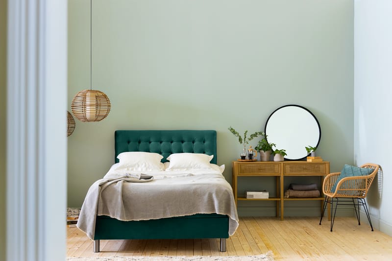 Ella Sengepakke 140x200 cm Ternet Gavl - Mørkegrøn / velour - Møbler - Senge - Komplet sengepakke