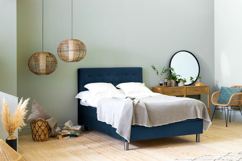 Ella Sengepakke 140x200 cm Pikeret Gavl - Mørkeblå / velour - Møbler - Senge - Komplet sengepakke