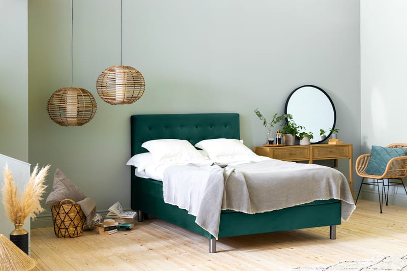 Ella Sengepakke 140x200 cm Pikeret Gavl - Mørkegrøn / velour - Møbler - Senge - Komplet sengepakke