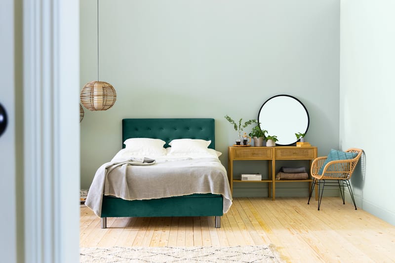 Ella Sengepakke 140x200 cm Pikeret Gavl - Mørkegrøn / velour - Møbler - Senge - Komplet sengepakke