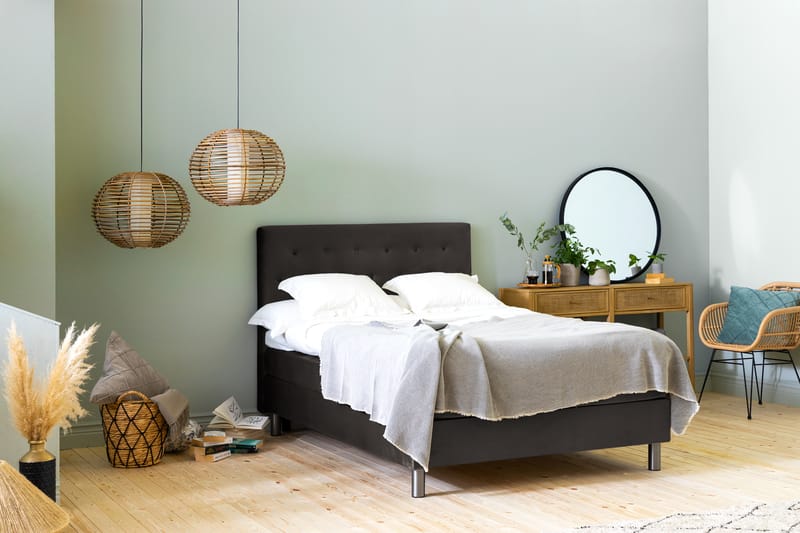 Ella Sengepakke 140x200 cm Pikeret Gavl - Mørkegrå / velour - Møbler - Senge - Komplet sengepakke