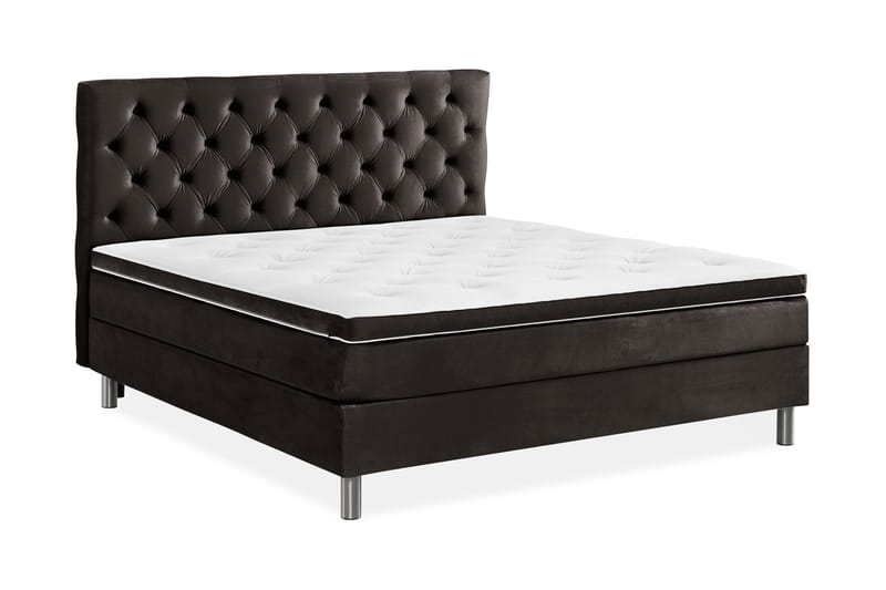 Ella Sengepakke 160x200 cm Dyb-syet hovedgavl - Mørkegrå / velour - Møbler - Senge - Komplet sengepakke