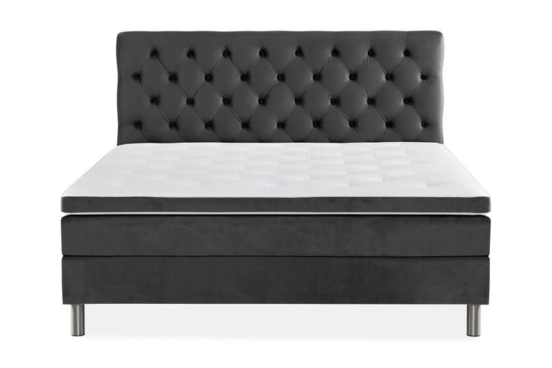Ella Sengepakke 160x200 cm Dyb-syet hovedgavl - Mørkegrå / velour - Møbler - Senge - Komplet sengepakke