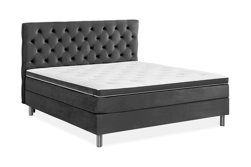 Ella Sengepakke 160x200 cm Dyb-syet hovedgavl - Mørkegrå / velour - Møbler - Senge - Komplet sengepakke