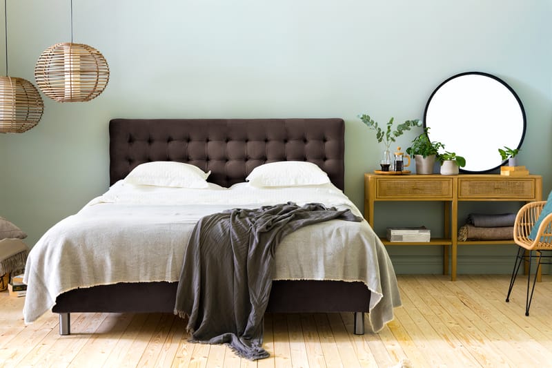 Ella Sengepakke 160x200 cm Ternet Gavl - Brun / velour - Møbler - Senge - Komplet sengepakke
